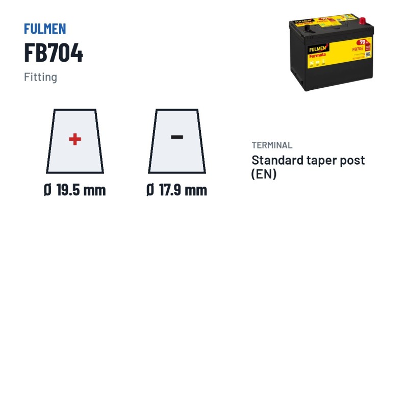 Batterie voiture Fulmen FB704 12V 70Ah 540A – bornes et fixation