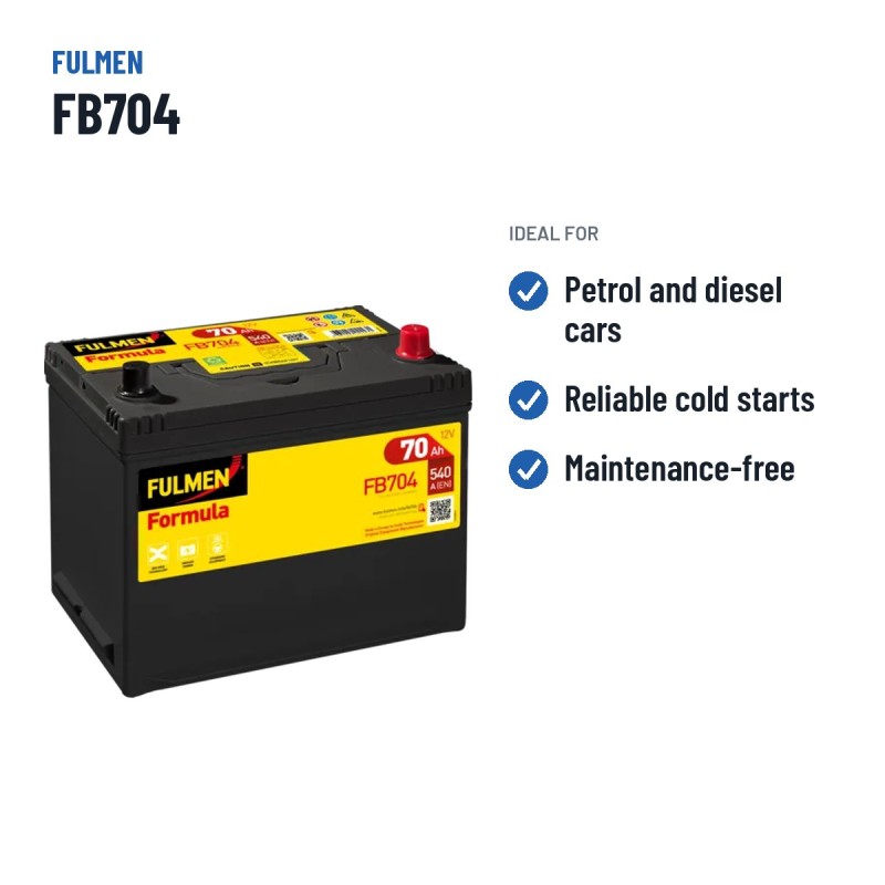 Batterie voiture Fulmen FB704 12V 70Ah 540A – utilisations recommandées
