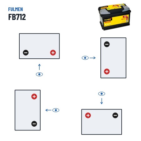 Batería de coche Fulmen FB712 12V 71Ah 670A – polaridad (esquema 0, + derecha)