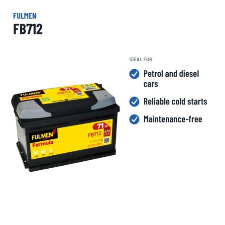 Batería de coche Fulmen FB712 12V 71Ah 670A – usos recomendados