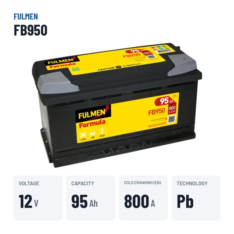 Car battery Fulmen FB950 12V 95Ah 800A | baterias.com