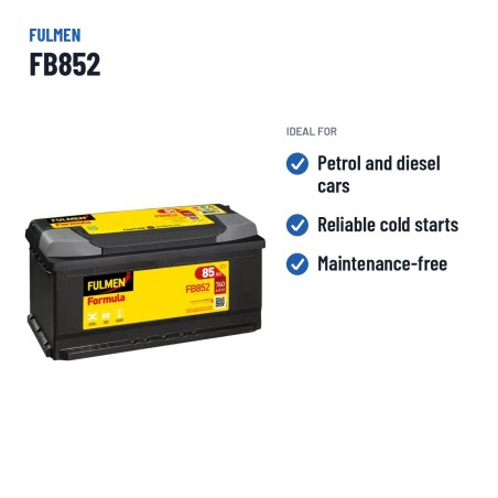 Car battery Fulmen FB852 12V 85Ah 760A | baterias.com