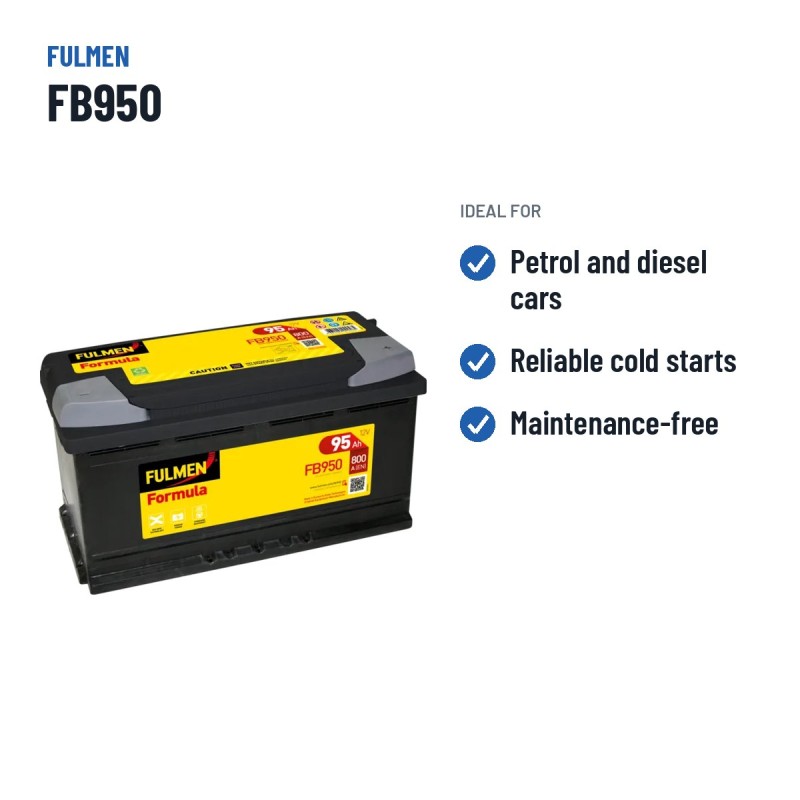 Car battery Fulmen FB950 12V 95Ah 800A | baterias.com