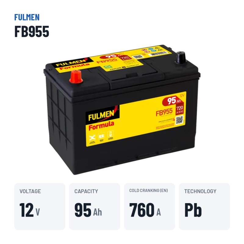 Car battery Fulmen FB955 12V 95Ah 760A – key specs