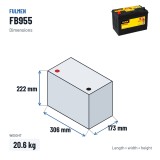 Car battery Fulmen FB955 12V 95Ah 760A – dimensions 306 × 173 × 222 mm