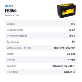 Car battery Fulmen FB954 12V 95Ah 760A – technical data