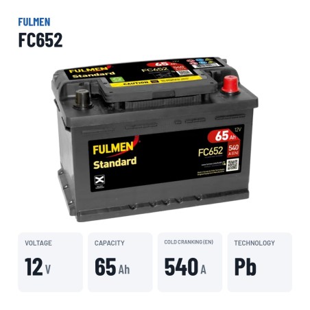 Batería de coche Fulmen FC652 12V 65Ah 540A – datos clave