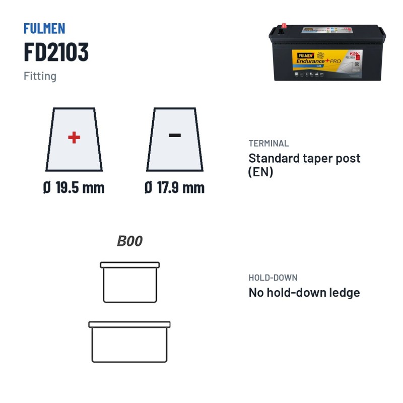 Batterie camion Fulmen FD2103 12V 210Ah 1030A GEL – bornes et fixation