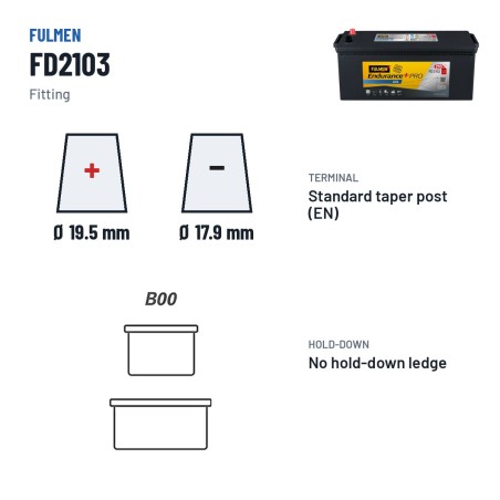 Batterie camion Fulmen FD2103 12V 210Ah 1030A GEL – bornes et fixation