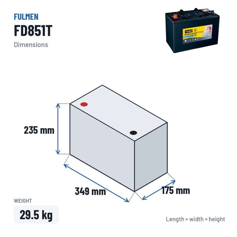 Truck battery Fulmen FD851T 12V 85Ah 350A GEL – dimensions 349 × 175 × 235 mm