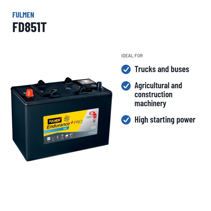 Truck battery Fulmen FD851T 12V 85Ah 350A GEL – recommended uses