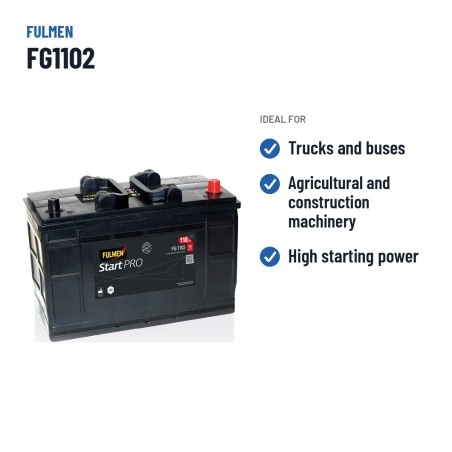 Batterie camion Fulmen FG1102 12V 110Ah 750A – utilisations recommandées