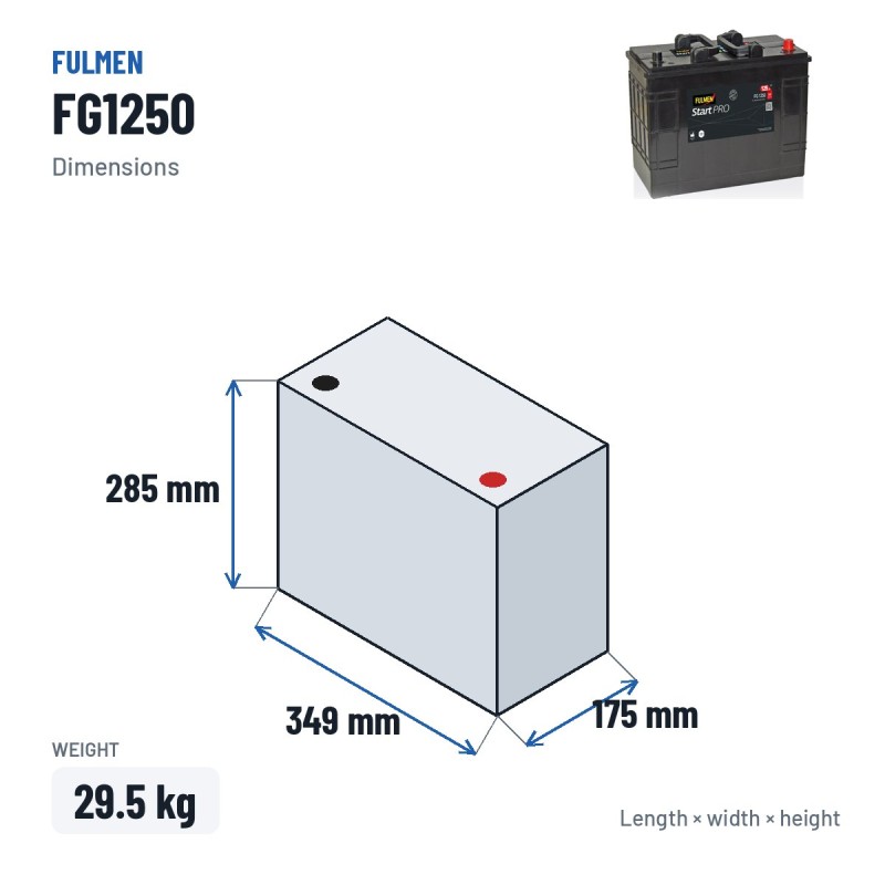 Truck battery Fulmen FG1250 12V 125Ah 760A – dimensions 349 × 175 × 285 mm