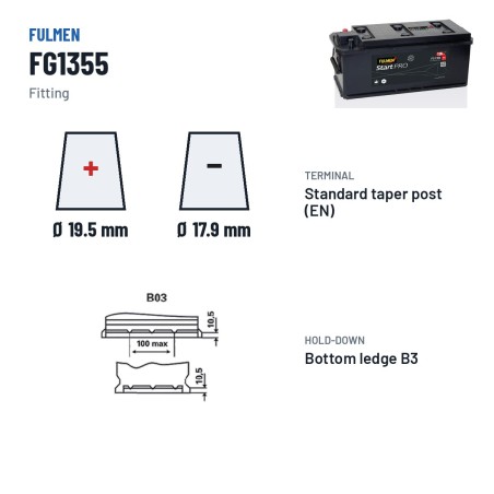 LKW-Batterie Fulmen FG1355 12V 135Ah 1000A – Pole und Befestigung