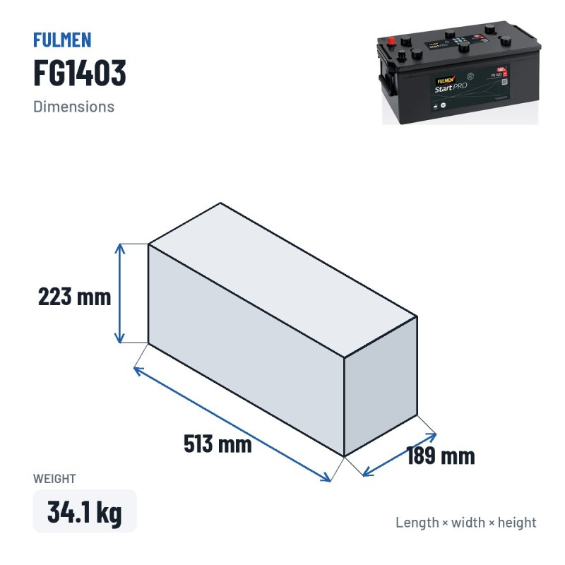 Batteria camion Fulmen FG1403 12V 140Ah 800A – dimensioni 513 × 189 × 223 mm