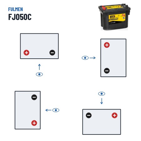 Batteria camion Fulmen FJ050C 12V 50Ah 800A AGM – polarità (schema 1, + a sinistra)