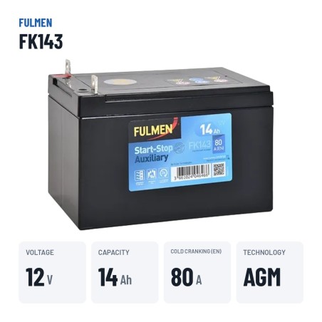 Batteria ausiliaria Fulmen FK143 12V 14Ah 80A AGM – dati principali