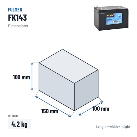 Batteria ausiliaria Fulmen FK143 12V 14Ah 80A AGM – dimensioni 150 × 100 × 100 mm
