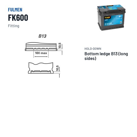Start-Stopp-Batterie Fulmen FK600 12V 60Ah 680A AGM – Pole und Befestigung