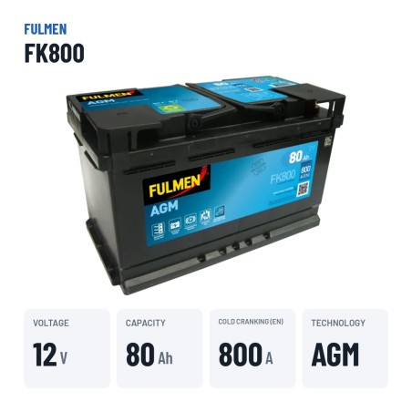 Batteria Start-Stop Fulmen FK800 12V 80Ah 800A AGM – dati principali