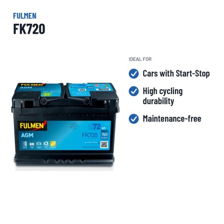 Batterie Start-Stop Fulmen FK720 12V 72Ah 760A AGM | baterias.com