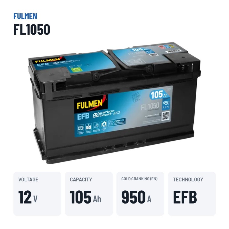 Start-Stop battery Fulmen FL1050 12V 105Ah 950A EFB – key specs