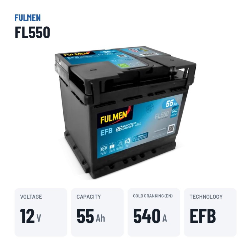 Batteria Start-Stop Fulmen FL550 12V 55Ah 540A EFB – dati principali