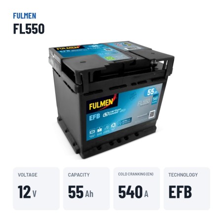 Batería Start-Stop Fulmen FL550 12V 55Ah 540A EFB | baterias.com