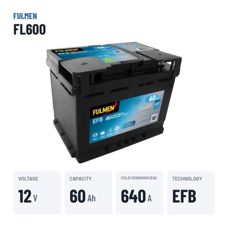 Bateria Start-Stop Fulmen FL600 12V 60Ah 640A EFB – dados principais