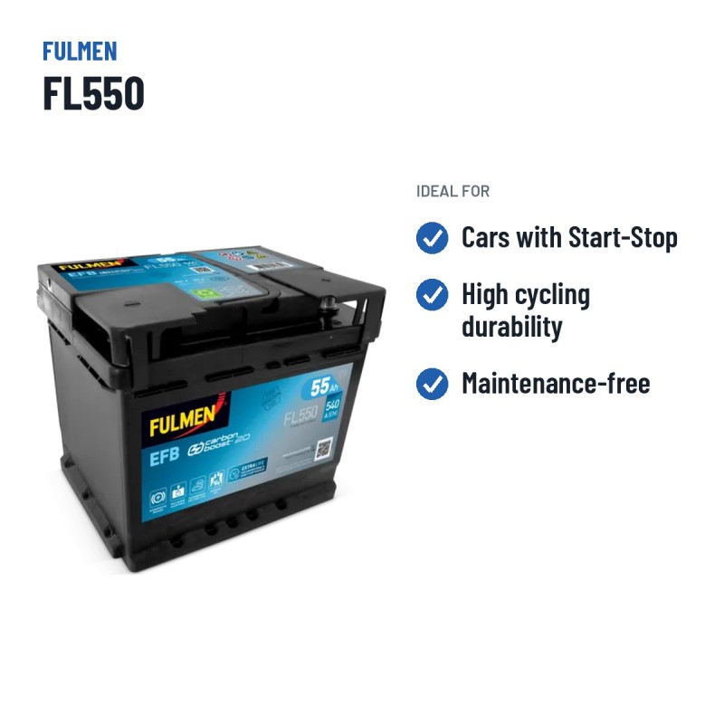 Batería Start-Stop Fulmen FL550 12V 55Ah 540A EFB | baterias.com