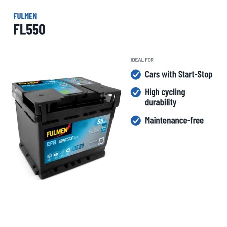 Batería Start-Stop Fulmen FL550 12V 55Ah 540A EFB | baterias.com