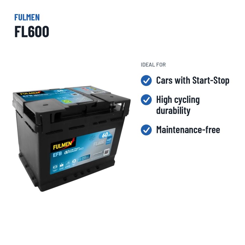 Batteria Start-Stop Fulmen FL600 12V 60Ah 640A EFB | baterias.com