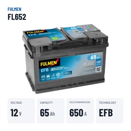 Start-Stop battery Fulmen FL652 12V 65Ah 650A EFB | baterias.com