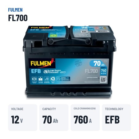 Start-Stop battery Fulmen FL700 12V 70Ah 760A EFB – key specs