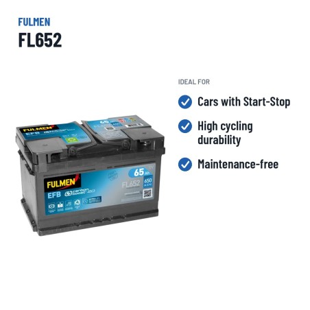 Start-Stop battery Fulmen FL652 12V 65Ah 650A EFB | baterias.com