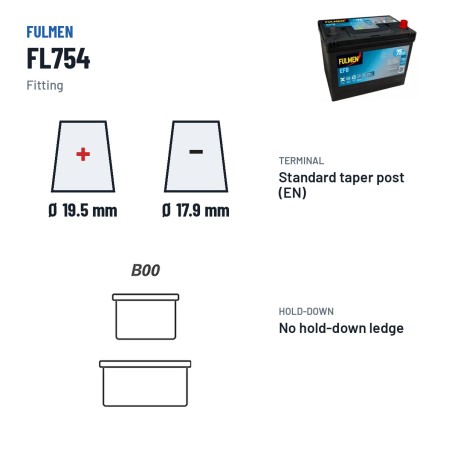 Start-Stopp-Batterie Fulmen FL754 12V 75Ah 750A EFB – Pole und Befestigung