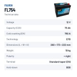 Start-Stop battery Fulmen FL754 12V 75Ah 750A EFB – technical data