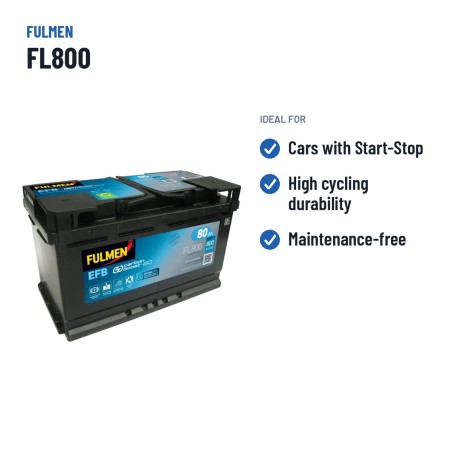Bateria Start-Stop Fulmen FL800 12V 80Ah 800A EFB – utilizações recomendadas