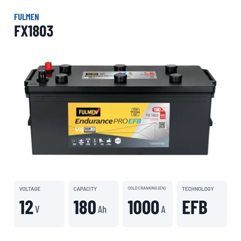Batería de camión Fulmen FX1803 12V 180Ah 1000A EFB – datos clave