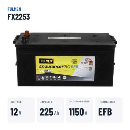 LKW-Batterie Fulmen FX2253 12V 225Ah 1150A EFB – wichtigste Daten