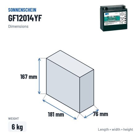 Batterie cyclique Sonnenschein GF12014YF 12V 15Ah GEL – dimensions 181 × 76 × 167 mm