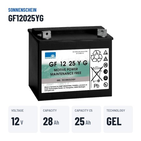 Deep-cycle battery Sonnenschein GF12025YG 12V 28Ah GEL – key specs