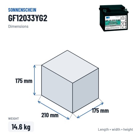 Batteria a ciclo profondo Sonnenschein GF12033YG2 12V 38Ah GEL – dimensioni 210 × 175 × 175 mm