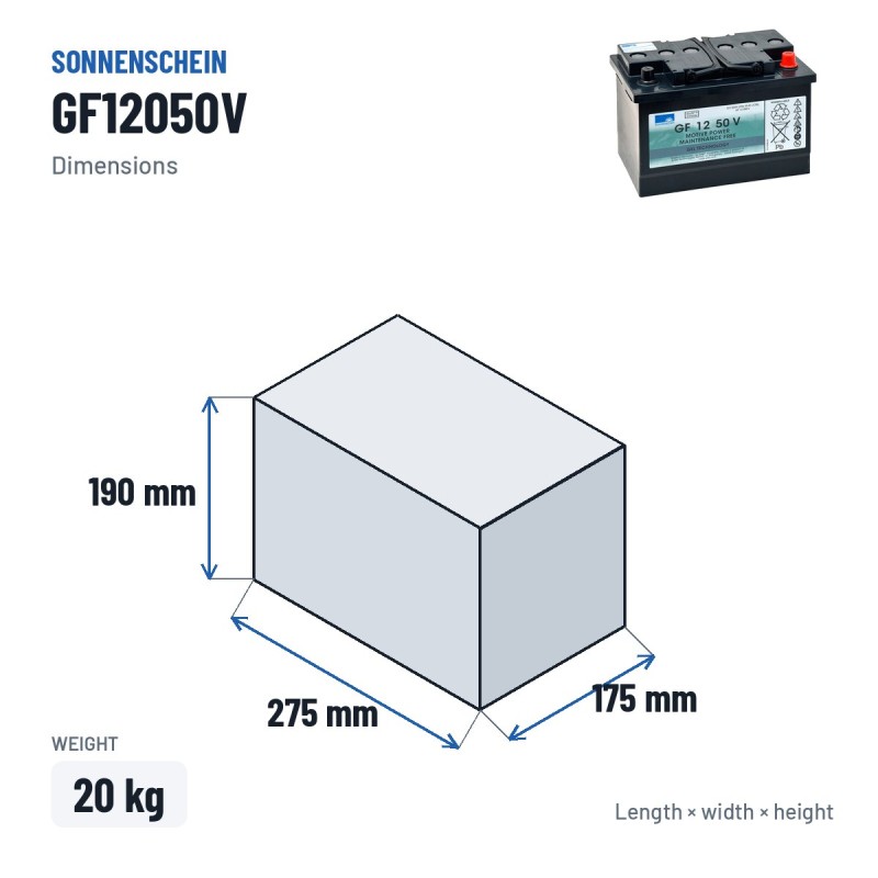 Batterie de traction Sonnenschein GF12050V 12V 55Ah GEL – dimensions 275 × 175 × 190 mm