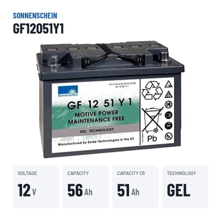 Batterie cyclique Sonnenschein GF12051Y1 12V 56Ah GEL – caractéristiques clés