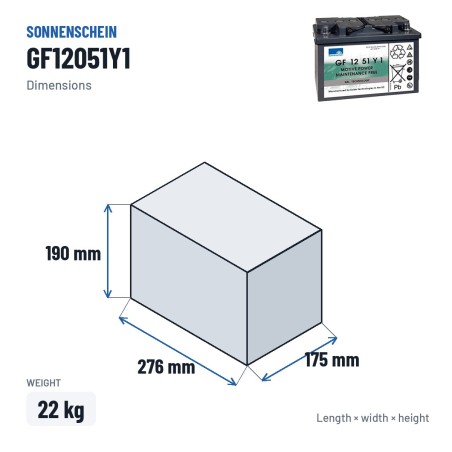 Batterie cyclique Sonnenschein GF12051Y1 12V 56Ah GEL – dimensions 276 × 175 × 190 mm
