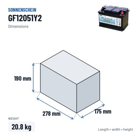 Batería cíclica Sonnenschein GF12051Y2 12V 56Ah GEL – medidas 278 × 175 × 190 mm