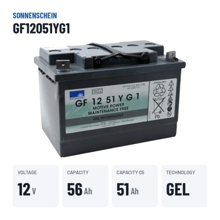 Batteria a ciclo profondo Sonnenschein GF12051YG1 12V 56Ah GEL – dati principali