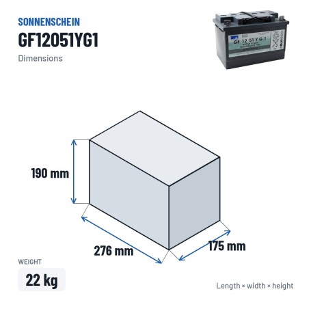 Batterie cyclique Sonnenschein GF12051YG1 12V 56Ah GEL – dimensions 276 × 175 × 190 mm