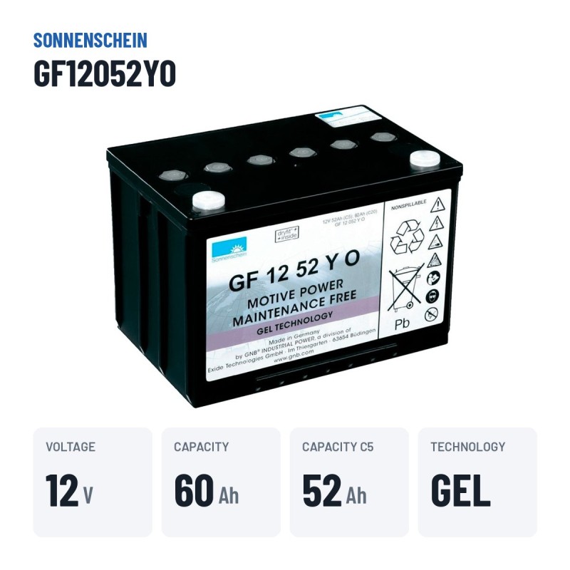 Batteria a ciclo profondo Sonnenschein GF12052YO 12V 60Ah GEL – dati principali